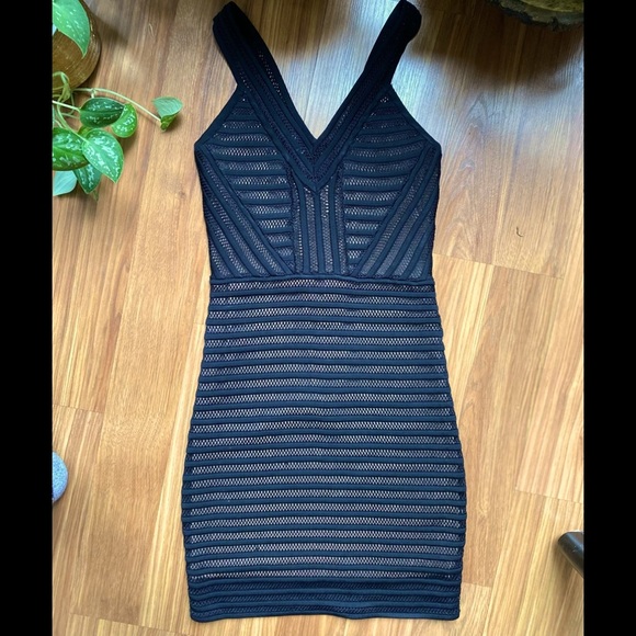BEBE little black dress LBD black body-con with tan mesh size small - Picture 1 of 6